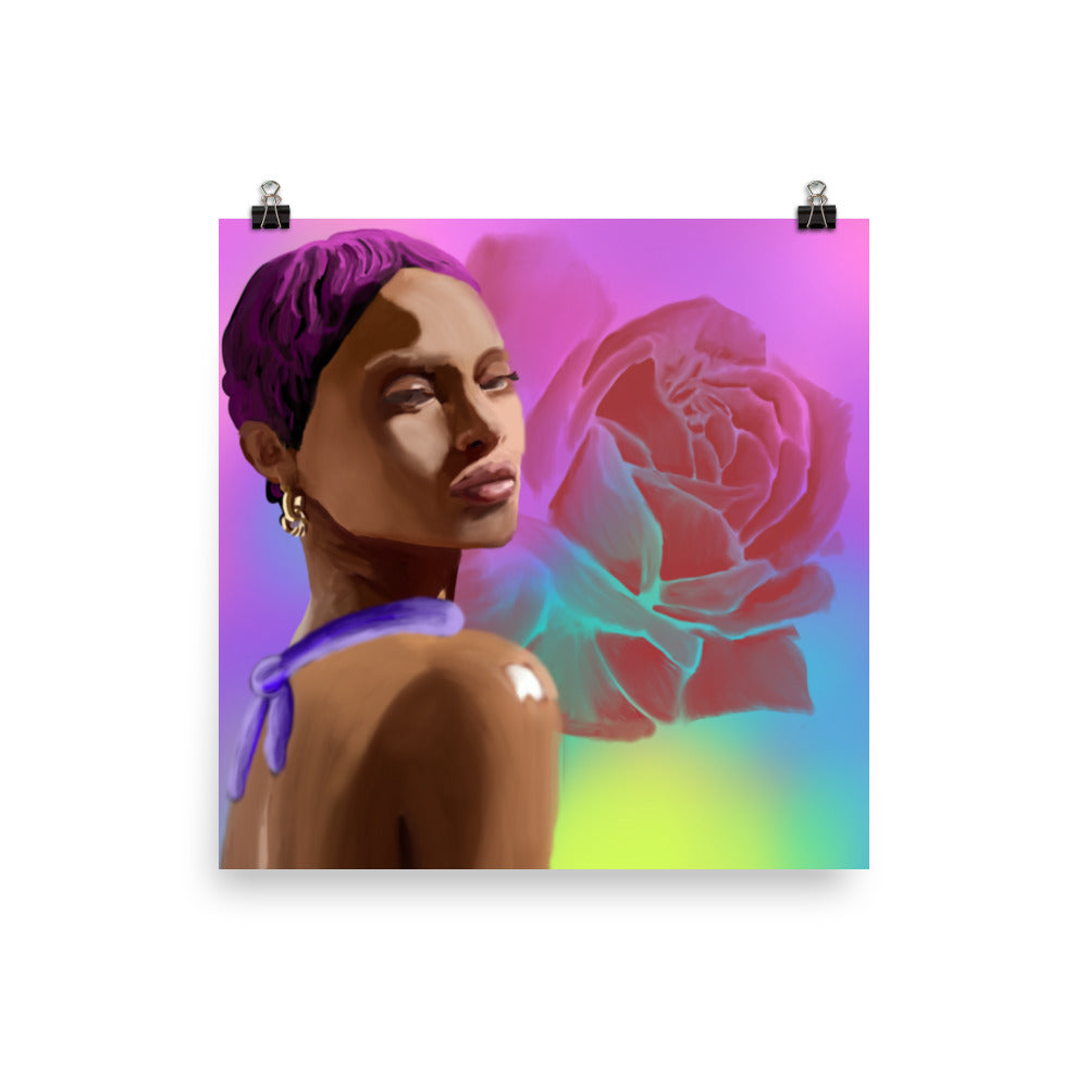 Pink lady with rose Photo paper poster